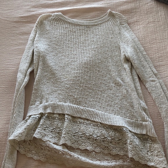 Cream Hollister Sweater With Lace Trim 